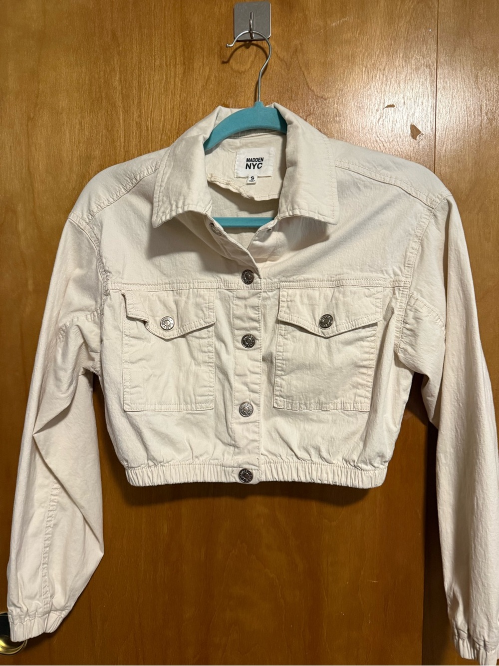 Madden NYC Cropped Cream Denim Jacket